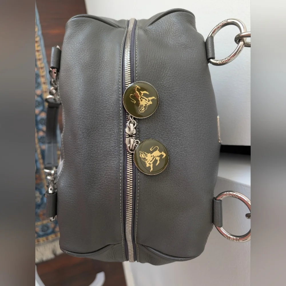 MCM Gray and Silver Harlequin Satchel with Dust Bag